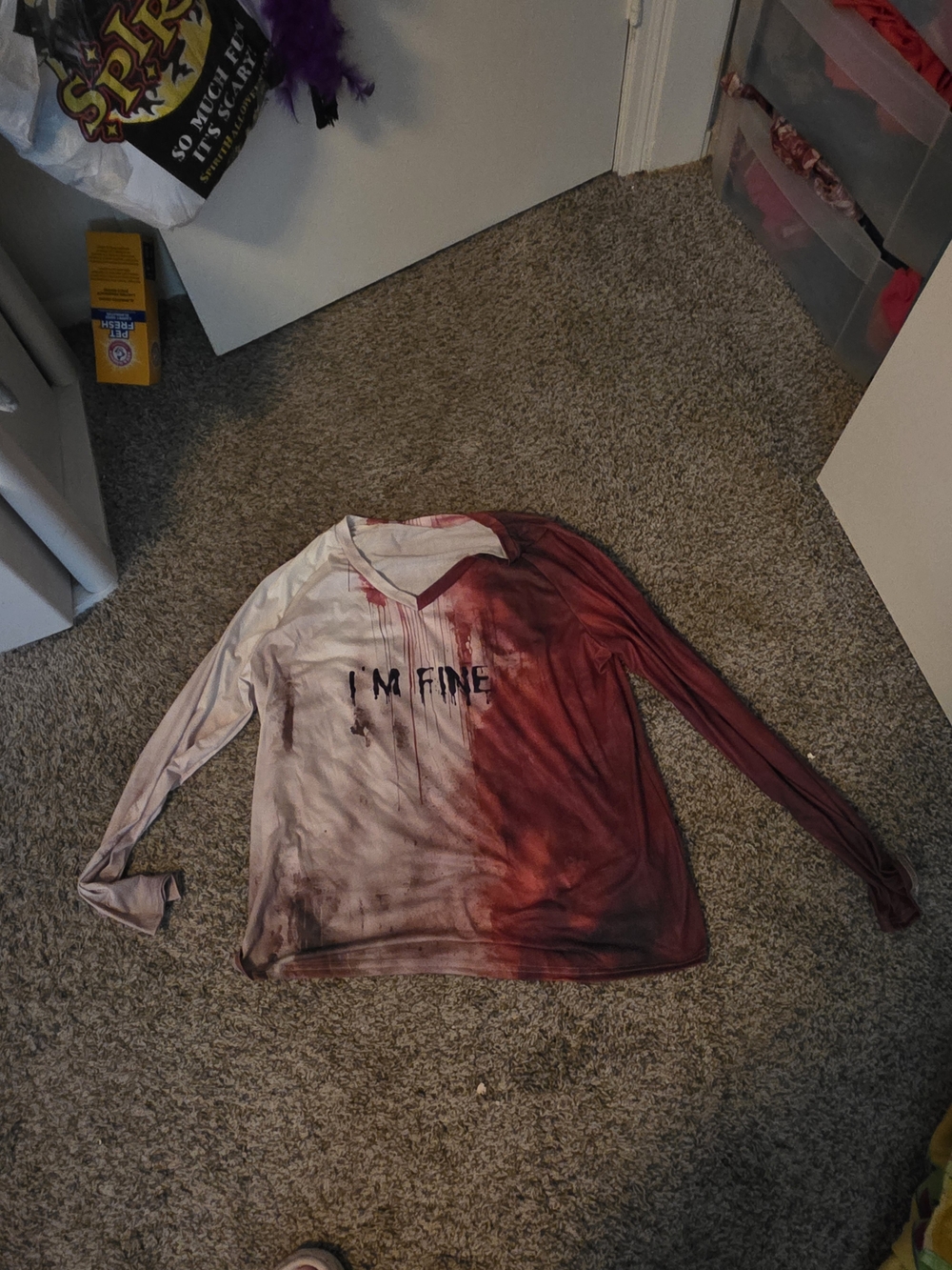 Graphic 'I'M FINE' Long Sleeve Shirt in White and Red